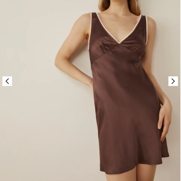 Reformation Brown Keaton Silk Mini Dress in Cafe - Picture 1 of 8